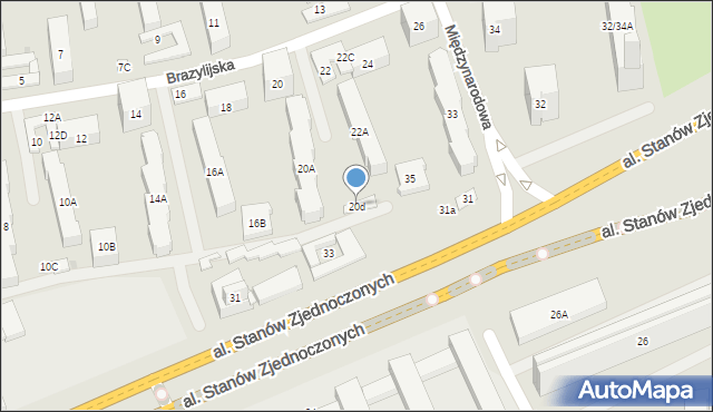 Warszawa, Brazylijska, 20d, mapa Warszawy