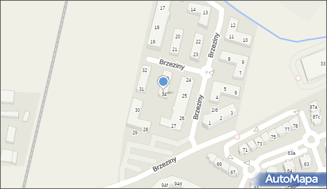 Warzymice, Brzeziny, 34, mapa Warzymice