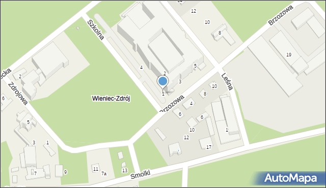 Wieniec-Zdrój, Brzozowa, 1, mapa Wieniec-Zdrój