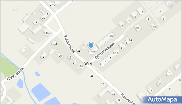 Wiry, Brzoskwiniowa, 1/1, mapa Wiry