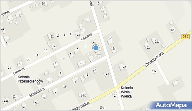 Wisła Wielka, Brzozowa, 1, mapa Wisła Wielka