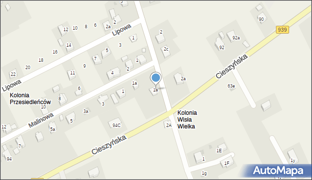 Wisła Wielka, Brzozowa, 1a, mapa Wisła Wielka