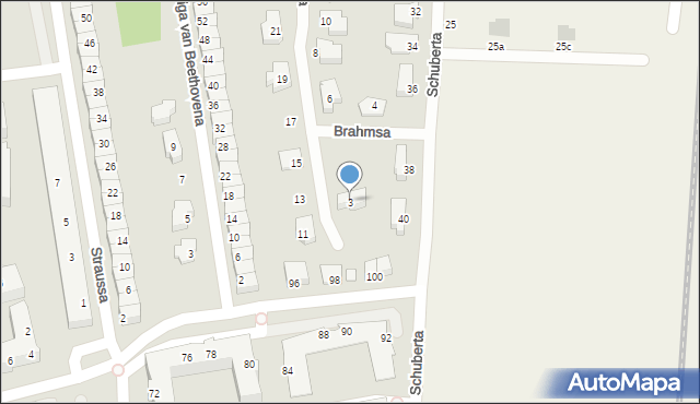 Wrocław, Brahmsa Johannesa, 3, mapa Wrocławia