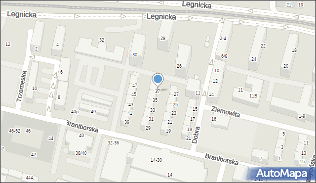 Wrocław, Braniborska, 37, mapa Wrocławia