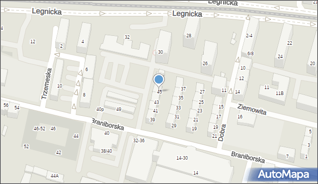 Wrocław, Braniborska, 45, mapa Wrocławia