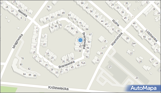 Wrocław, Braniewska, 42, mapa Wrocławia