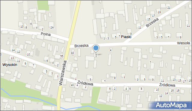 Wysokin, Brzeska, 2, mapa Wysokin
