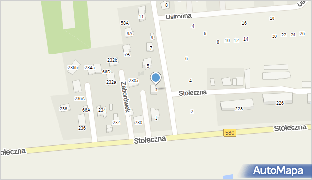 Zaborówek, Brzozowa, 3, mapa Zaborówek