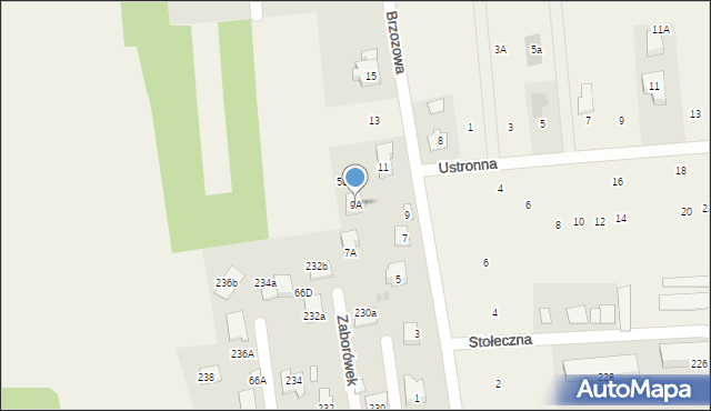 Zaborówek, Brzozowa, 9A, mapa Zaborówek