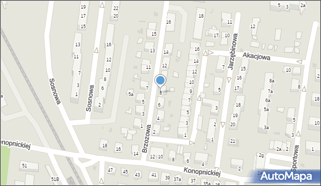 Żagań, Brzozowa, 8, mapa Żagań