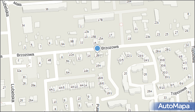 Zamość, Brzozowa, 16, mapa Zamościa