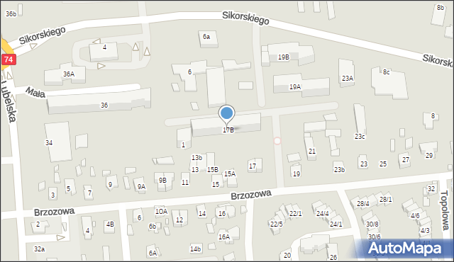 Zamość, Brzozowa, 17B, mapa Zamościa