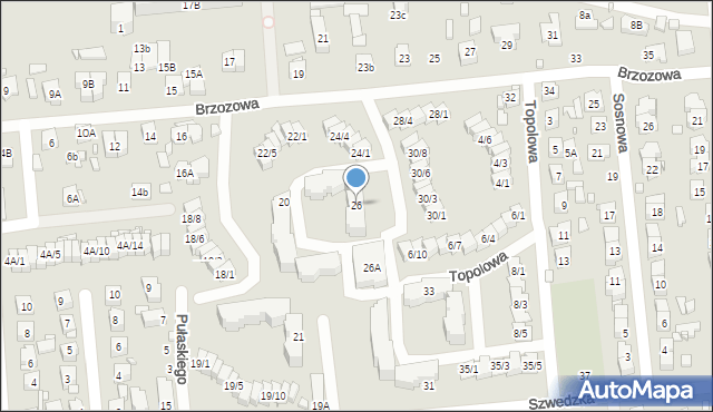 Zamość, Brzozowa, 26, mapa Zamościa