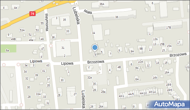 Zamość, Brzozowa, 3, mapa Zamościa