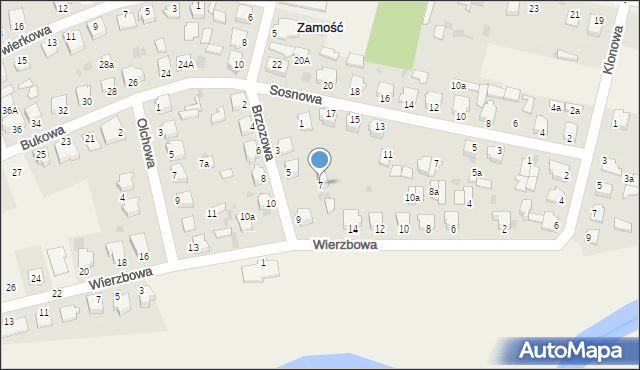 Zamość, Brzozowa, 7, mapa Zamościa