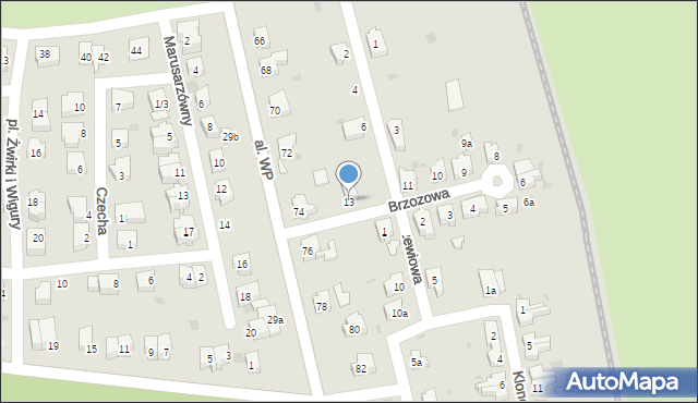 Żary, Brzozowa, 13, mapa Żary