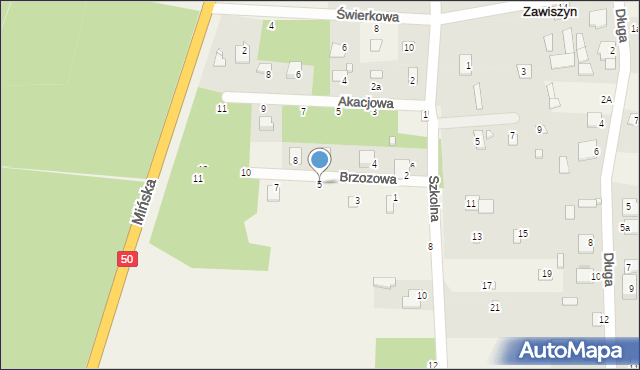 Zawiszyn, Brzozowa, 5, mapa Zawiszyn