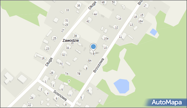 Zawodzie, Brzozowa, 9, mapa Zawodzie