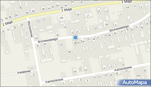 Zielona, Broniewskiego Władysława, 53, mapa Zielona