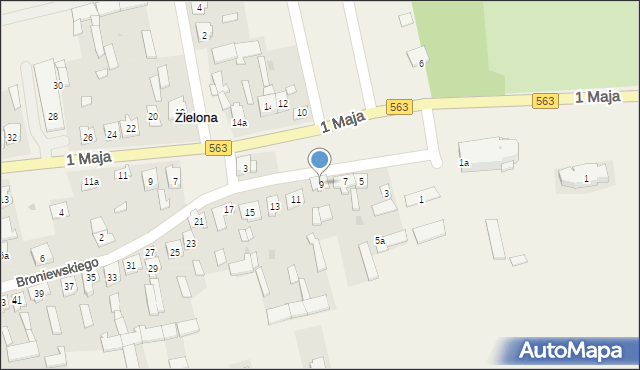 Zielona, Broniewskiego Władysława, 9, mapa Zielona