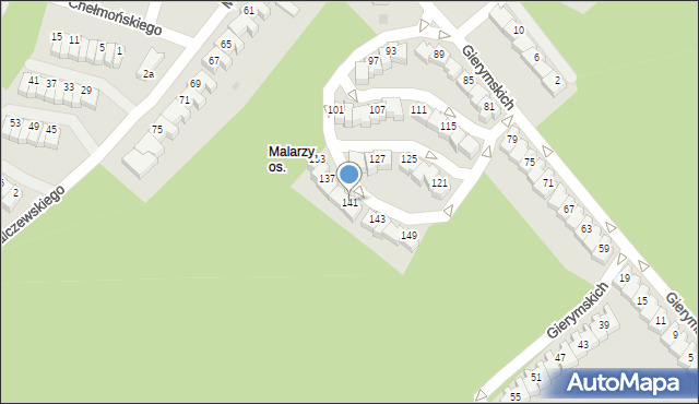 Zielona Góra, Braci Gierymskich, 141, mapa Zielona Góra