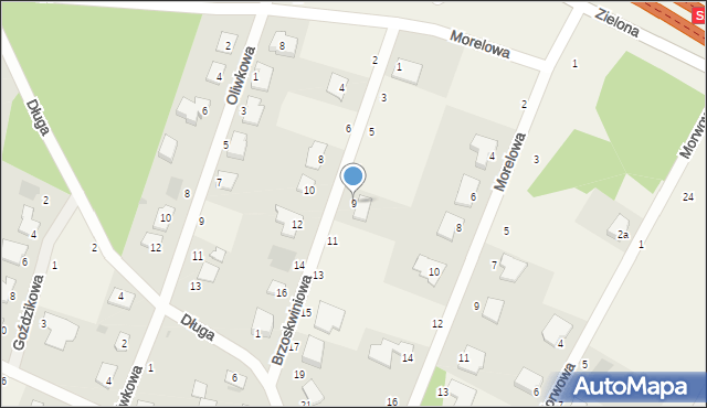 Zielonka, Brzoskwiniowa, 9, mapa Zielonka