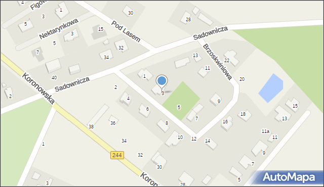 Żołędowo, Brzoskwiniowa, 3, mapa Żołędowo