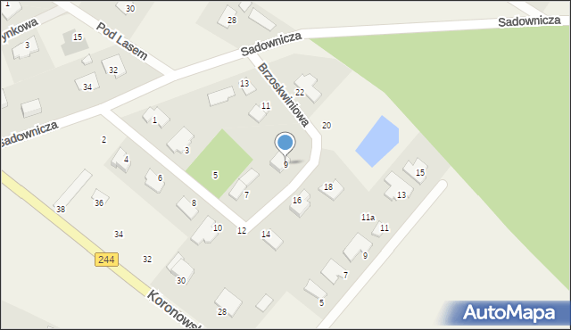 Żołędowo, Brzoskwiniowa, 9, mapa Żołędowo