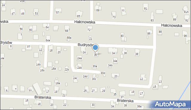 Bielsko-Biała, Budrysów, 30, mapa Bielsko-Białej