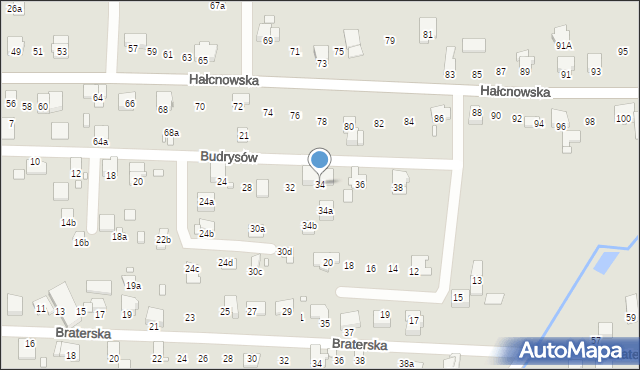 Bielsko-Biała, Budrysów, 34, mapa Bielsko-Białej
