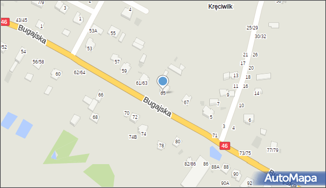 Częstochowa, Bugajska, 65, mapa Częstochowy