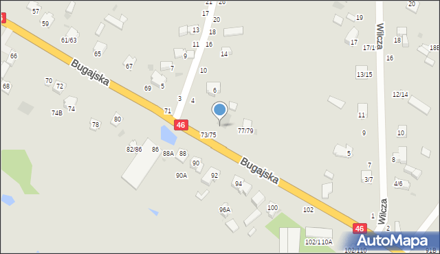 Częstochowa, Bugajska, 75, mapa Częstochowy