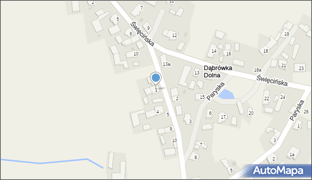 Dąbrówka Dolna, Budkowska, 1, mapa Dąbrówka Dolna