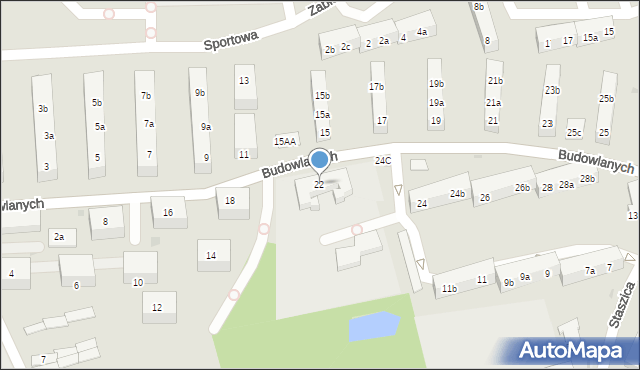 Gniezno, Budowlanych, 22, mapa Gniezna