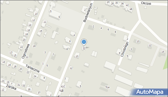 Jasień, Budowlanych, 11, mapa Jasień