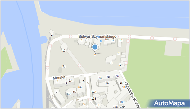 Kołobrzeg, Bulwar Szymańskiego Jana, 6, mapa Kołobrzegu