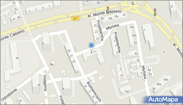 Koszalin, Budowniczych, 6, mapa Koszalina