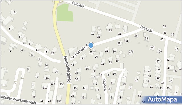 Krosno, Bursaki, 22, mapa Krosna