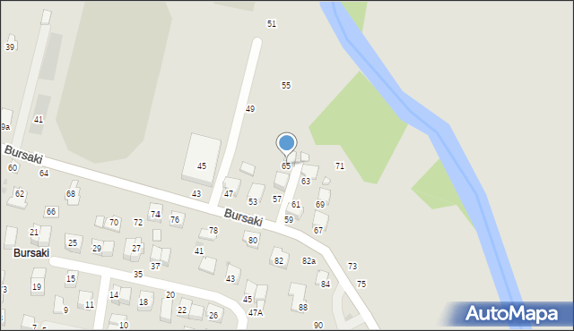 Krosno, Bursaki, 65, mapa Krosna