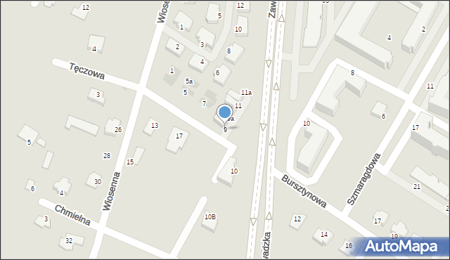 Łomża, Bursztynowa, 9, mapa Łomży