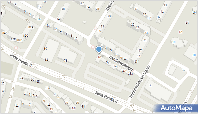 Lubin, Budowniczych Lgom, 1A, mapa Lubin