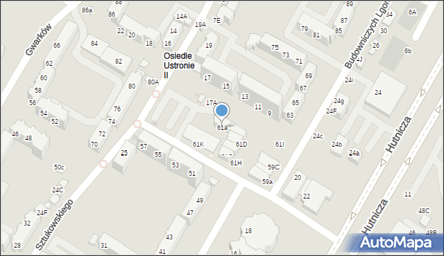 Lubin, Budowniczych Lgom, 61a, mapa Lubin