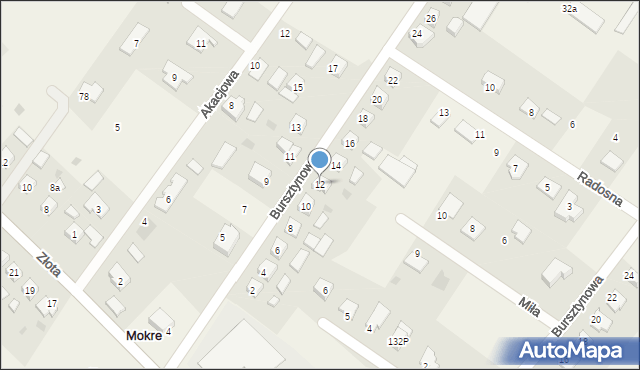 Mokre, Bursztynowa, 12, mapa Mokre