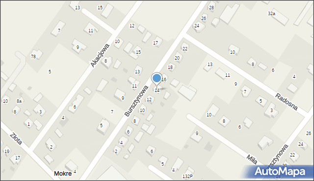 Mokre, Bursztynowa, 14, mapa Mokre