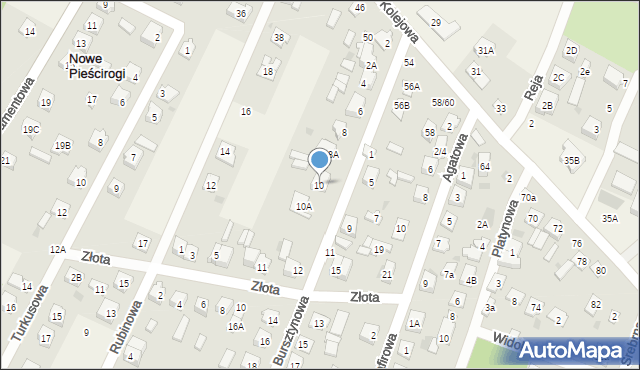 Nowe Pieścirogi, Bursztynowa, 10, mapa Nowe Pieścirogi