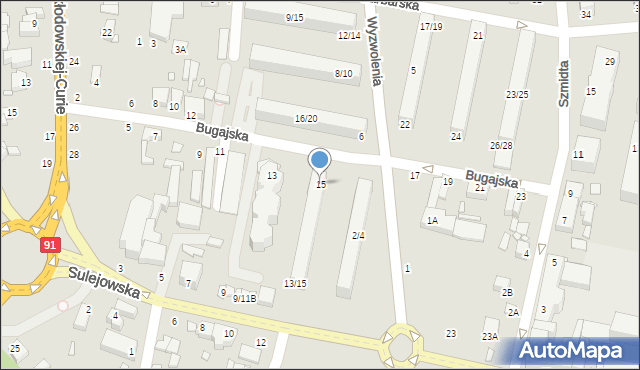 Piotrków Trybunalski, Bugajska, 15, mapa Piotrków Trybunalski