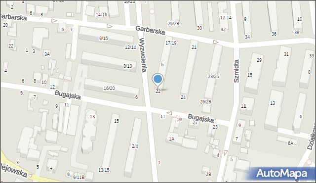 Piotrków Trybunalski, Bugajska, 22, mapa Piotrków Trybunalski