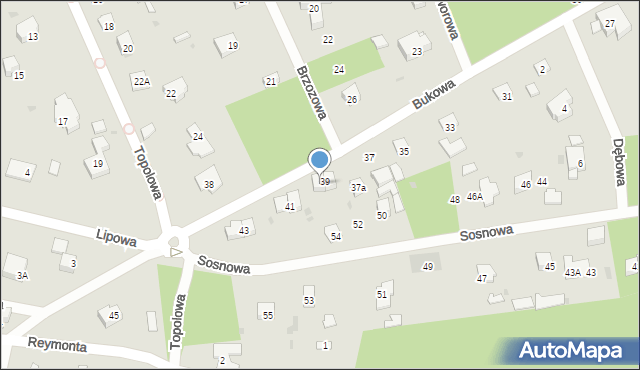 Podkowa Leśna, Bukowa, 39A, mapa Podkowa Leśna