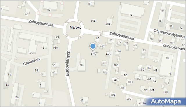 Rybnik, Budowlanych, 87A, mapa Rybnika