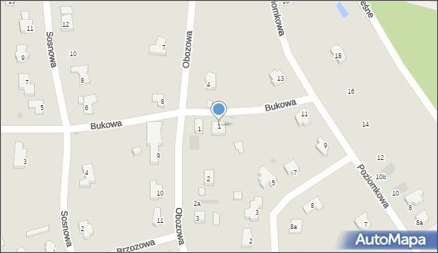 Słubice, Bukowa, 1, mapa Słubice